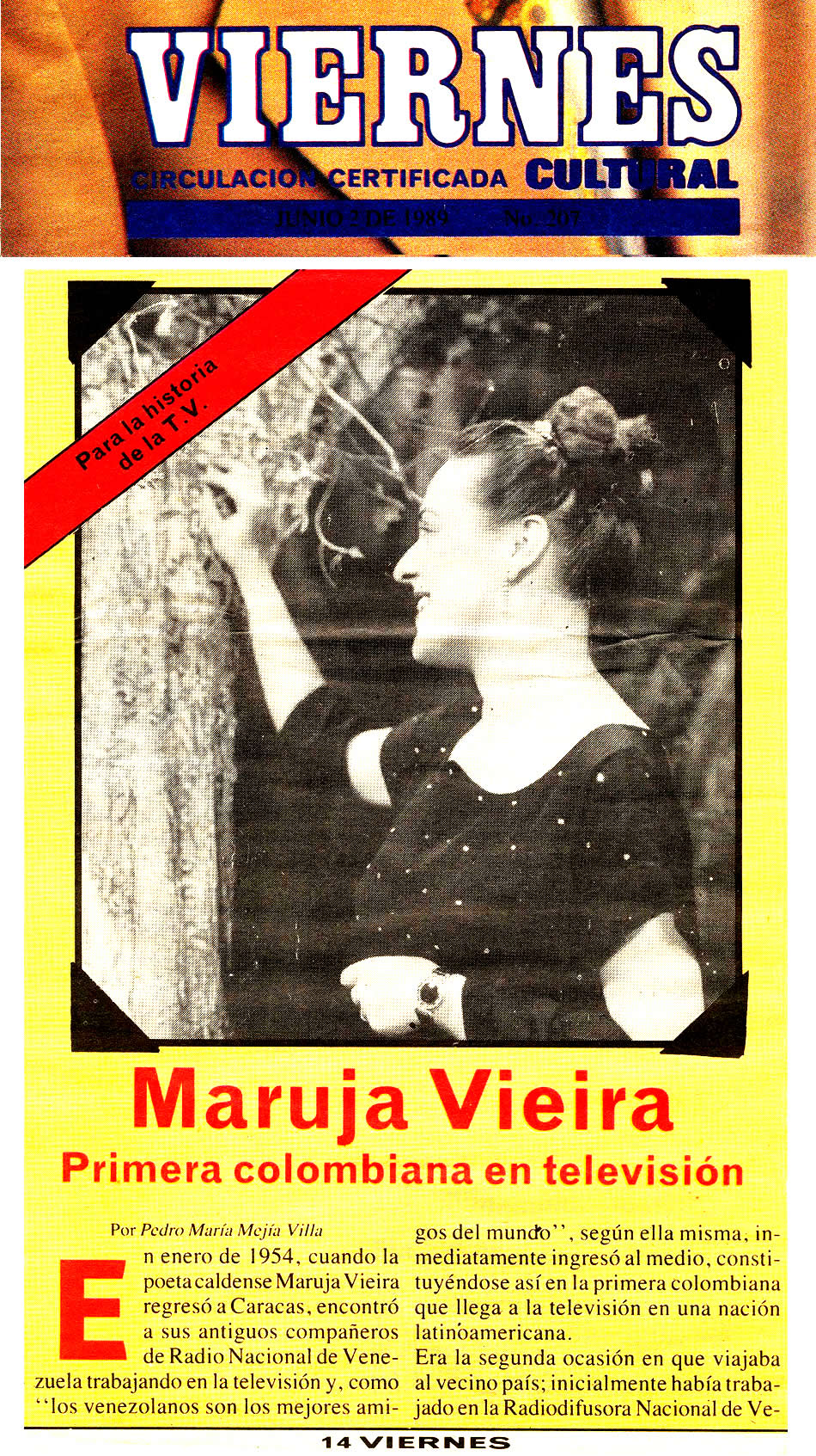 Maruja Vieira, Primera colombiana en televisi&oacute;n