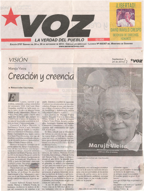 Reseña del libro Creación y creencia. Semanario Voz - 2014